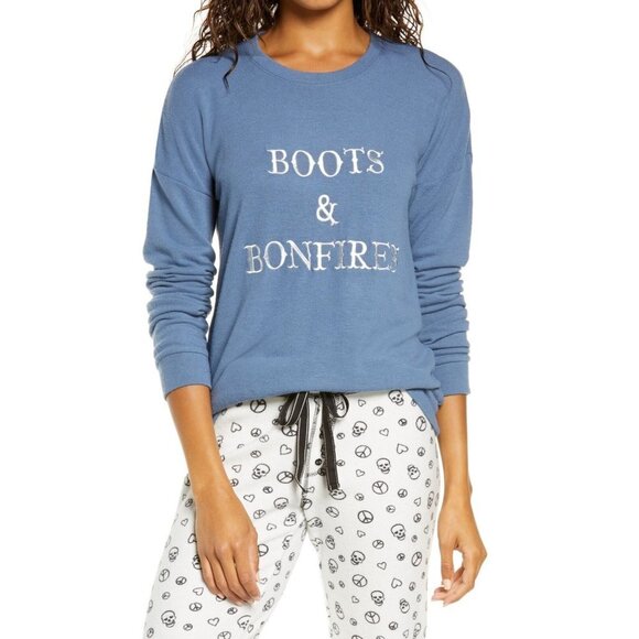 P.J. Salvage Other - Pj Salvage Boots & Bonfires Pajamas Top, Size Medium - Blue
